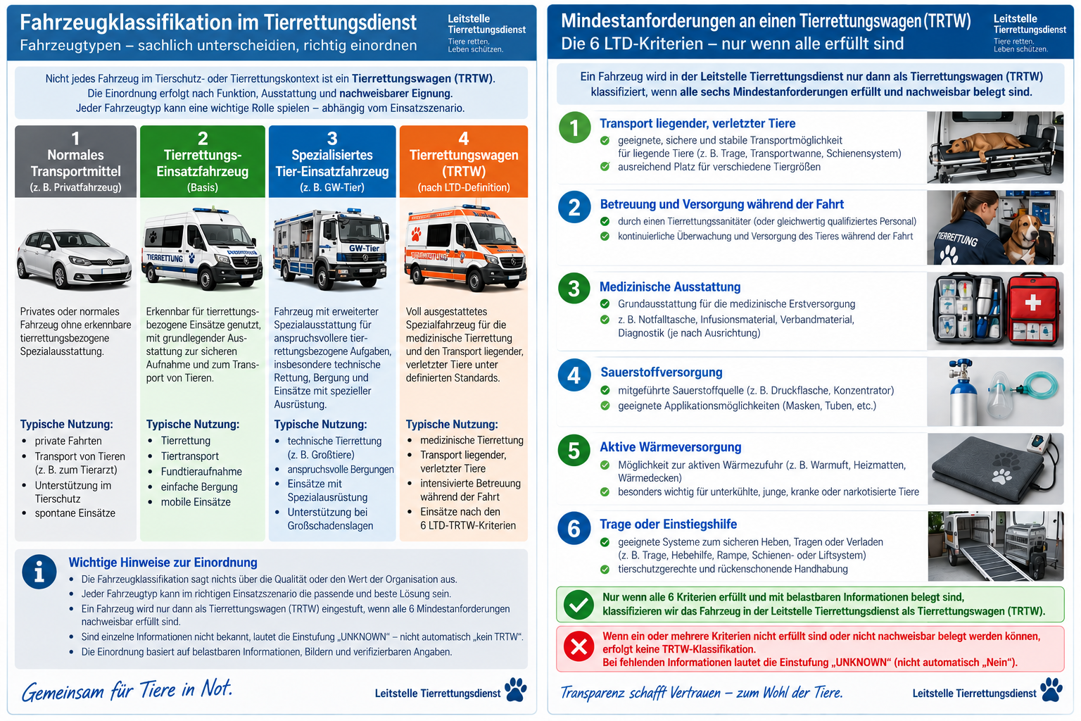 Schaubild zur Fahrzeugklassifikation im Tierrettungsdienst
